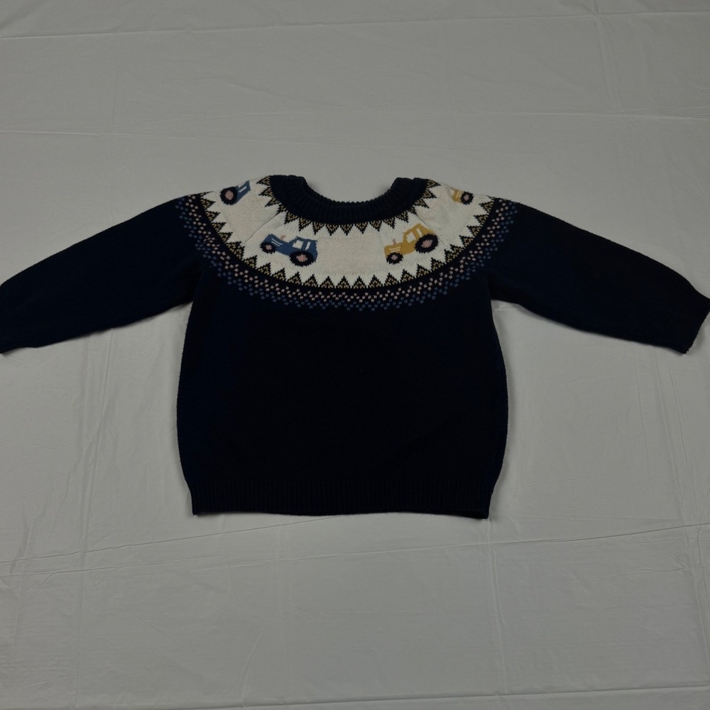 Toffyhouse Navy Blue Fair Isle Tractor Knit Sweater 18-24 Months Cotton Pullover